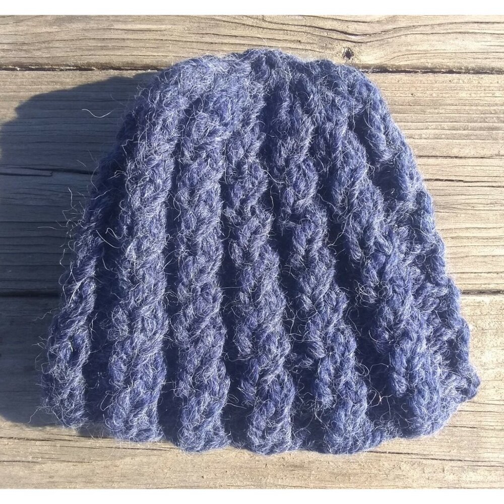 Chunky Skully Beanie Hat Hand Knit Men's Unisex Midnight Blue Alpaca Blend M/L - Picture 7 of 9